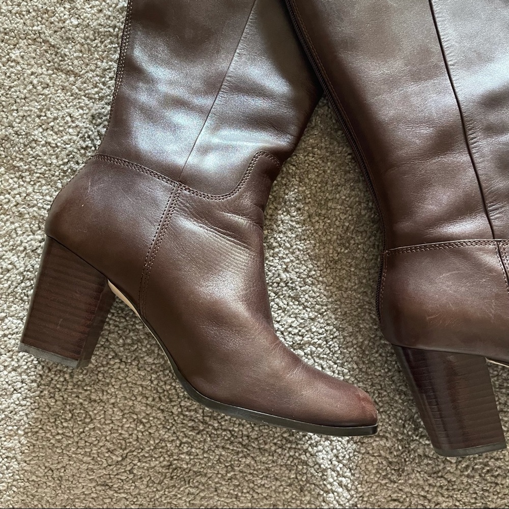 Cole Haan Brown Leather Block Heel Boots Size 9 - Picture 15 of 16